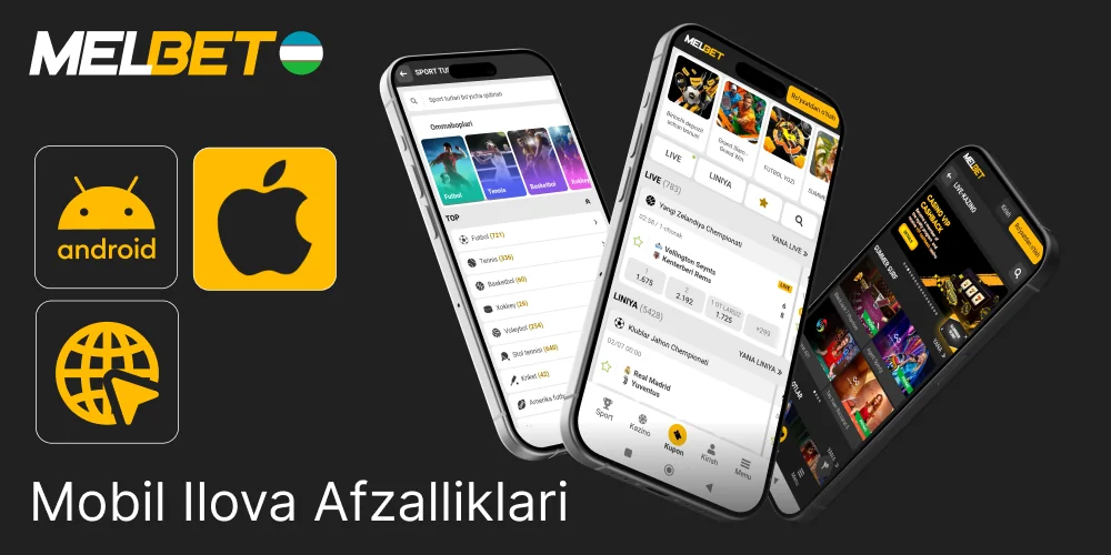 Melbet ilovalari har qanday qurilmada toʻliq funksiyalarni taqdim etadi