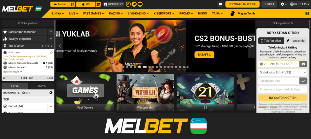 Melbet Oʻzbekiston sport tikishlari va onlayn o‘yinlar xizmati